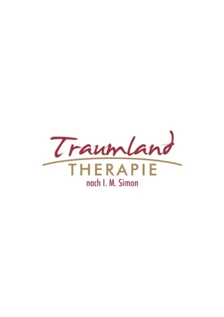 Traumlandtherapie - rote & goldene Schrift auf weißem Hintergrund