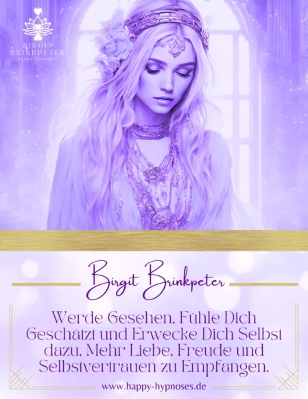 Werde Gesehen Workbook, Birgit Brinkpeter, Happy Hypnoses Lila Cover mit hübscher Frau