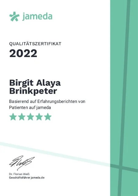 Jameda Qualitätszertifikat Birgit Alaya Brinkpeter 