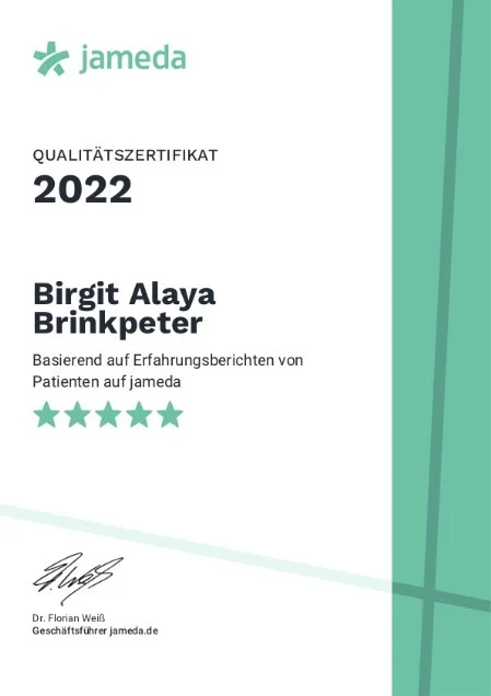 Jameda Qualitätszertifikat Birgit Alaya Brinkpeter Jameda Qualitätszertifikat Birgit Alaya Brinkpeter